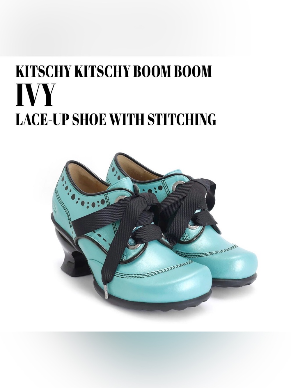 Fluevog EXCELLENT KKBB Ivy shimmery teal ribbon lace-up w/ dots -8.5 (fits 8)